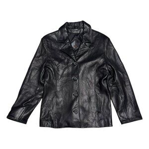 TIBOR LEATHER Black Luxury Designer Casual Vintage Y2K Jacket Womens Large